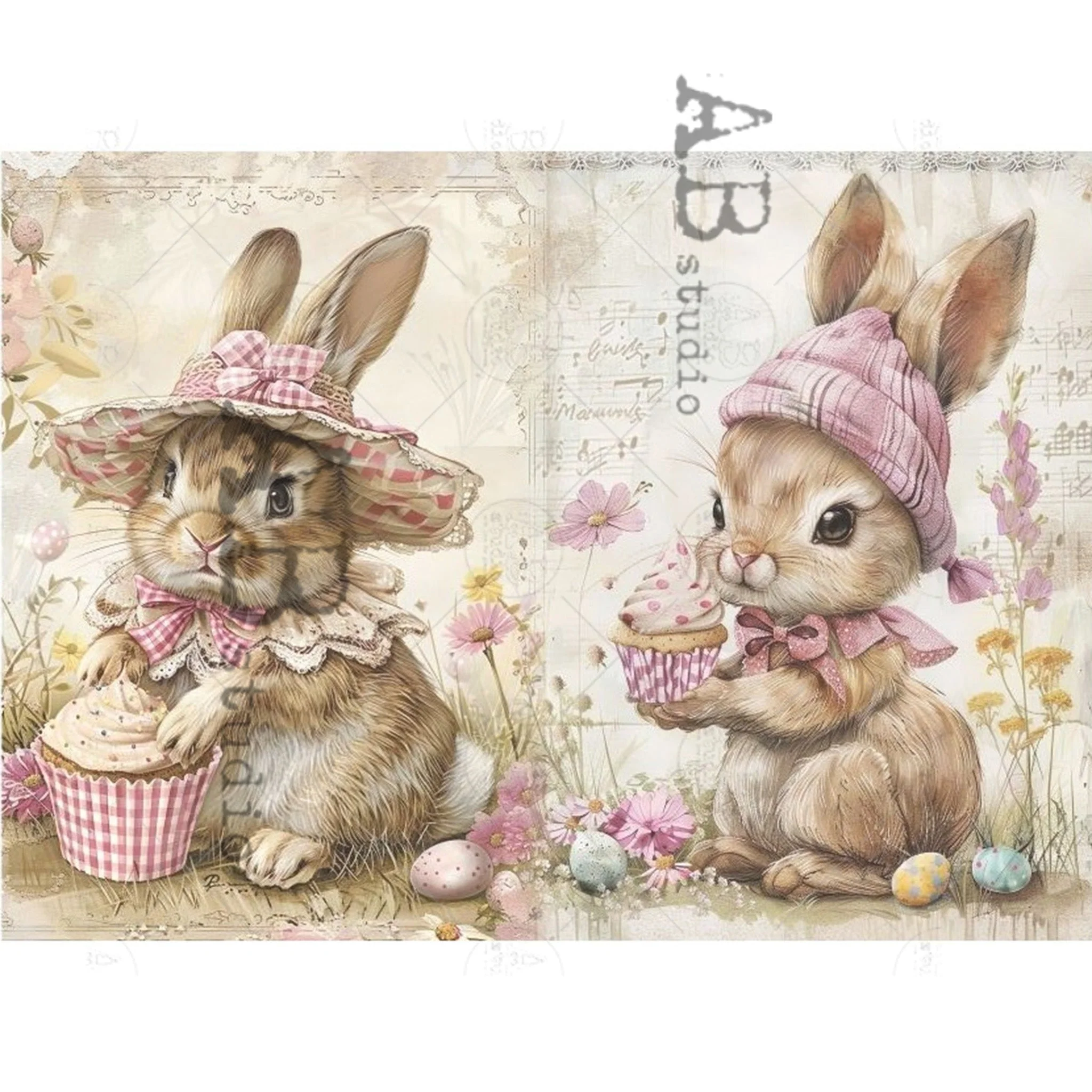 Carte Italiano - Easter Bunnies & Bonnets Decoupage Paper (A4 Size) - Image 2