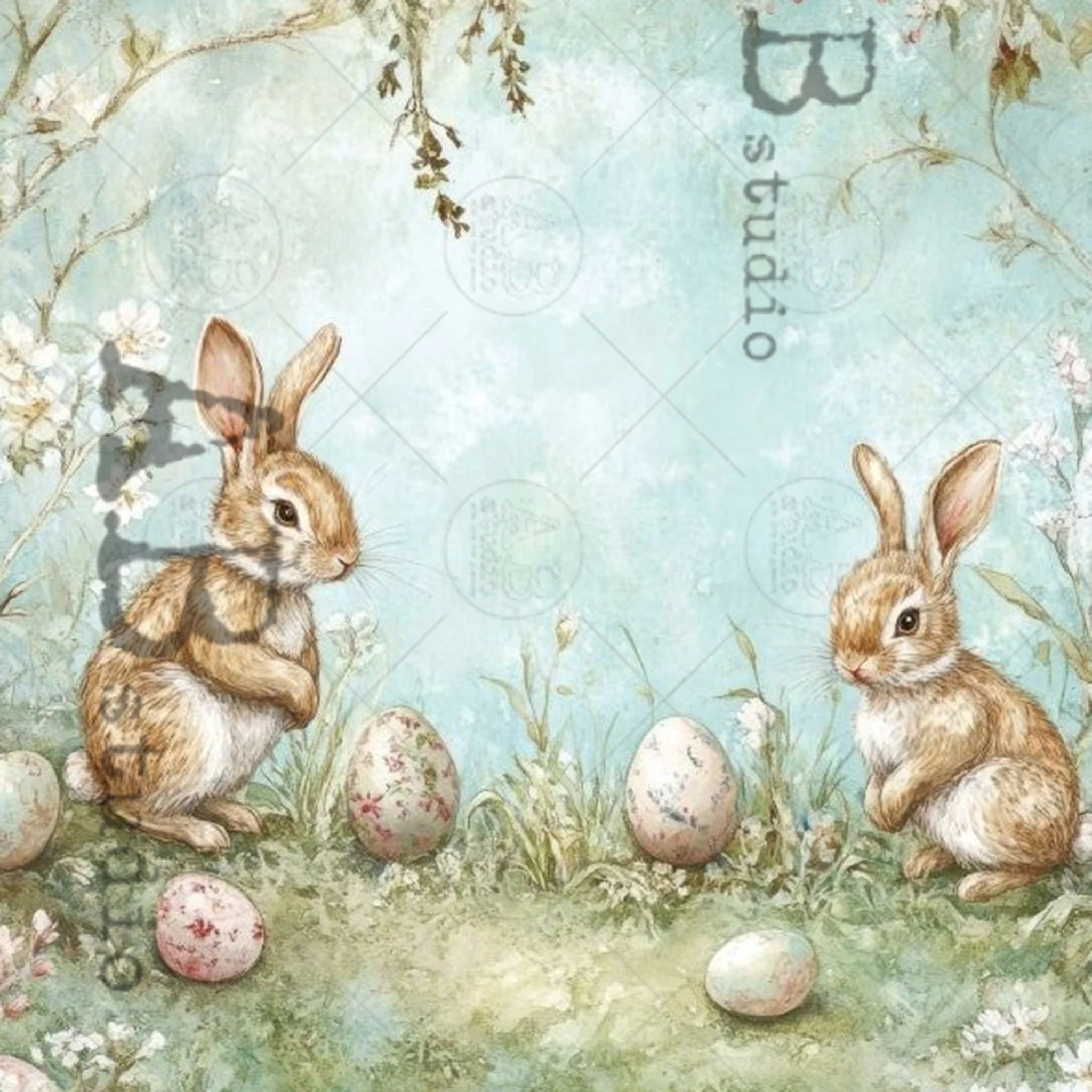 Carte Italiano - Spring Bunny Border Print Decoupage Paper (A4 Size)