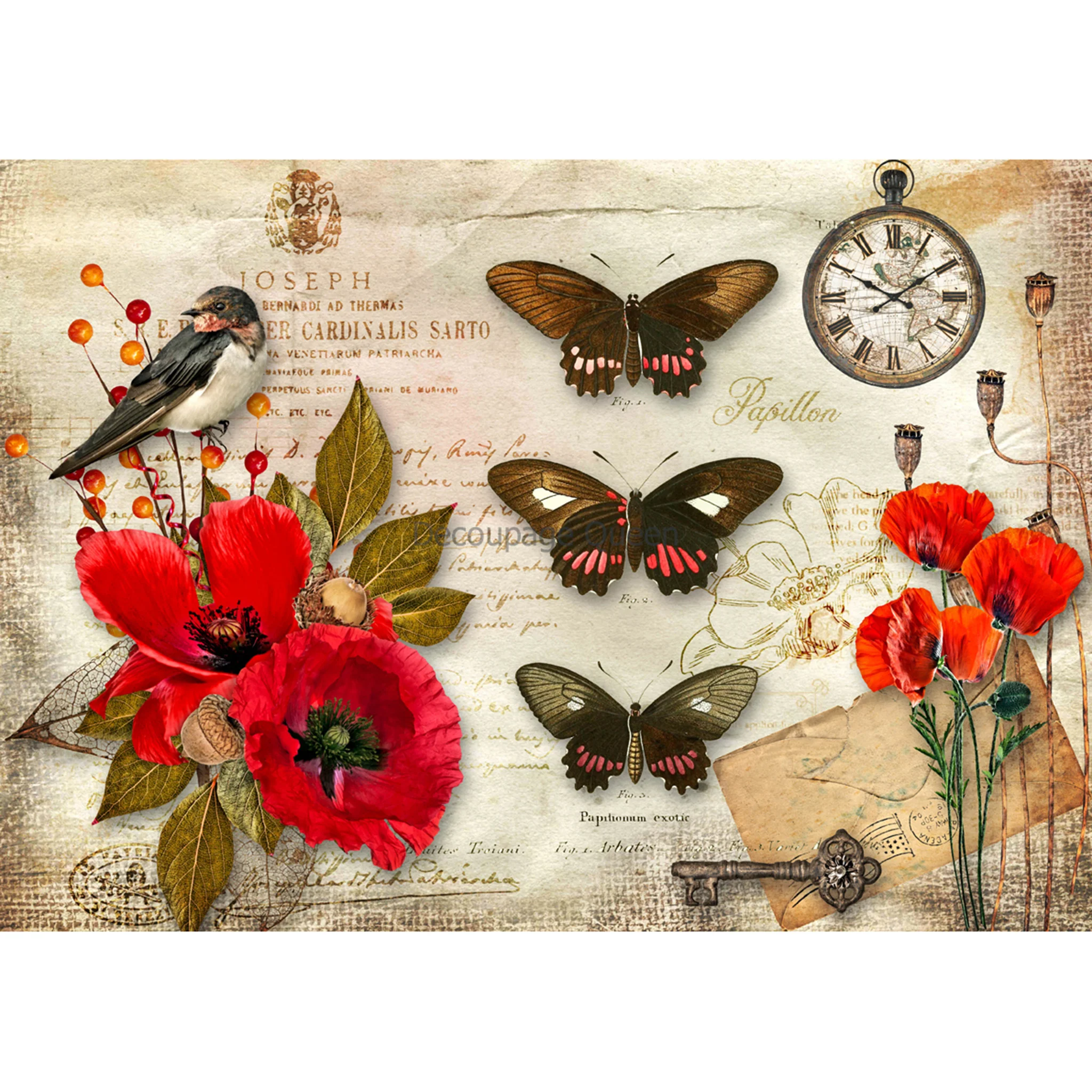 Decoupage Queen - Papillon Poppies Decoupage Paper (A3 Size) - Image 3