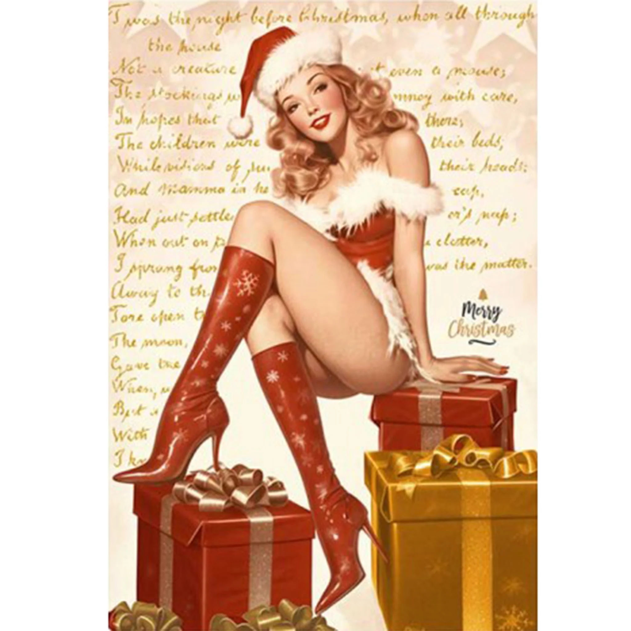 Paper Designs Italy - Christmas Pinup Girl Decoupage Paper (A3 Size) - Image 2